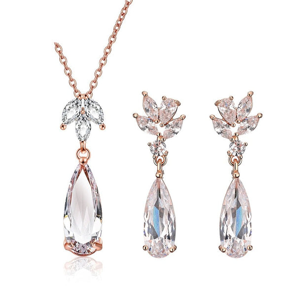 Luxury Water Drop Jewelry Sets Necklace Earrings Romantic Women Wedding