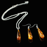 Tear Drop Baltic Pendant Jewelry Set  Women Necklace Earring Wedding