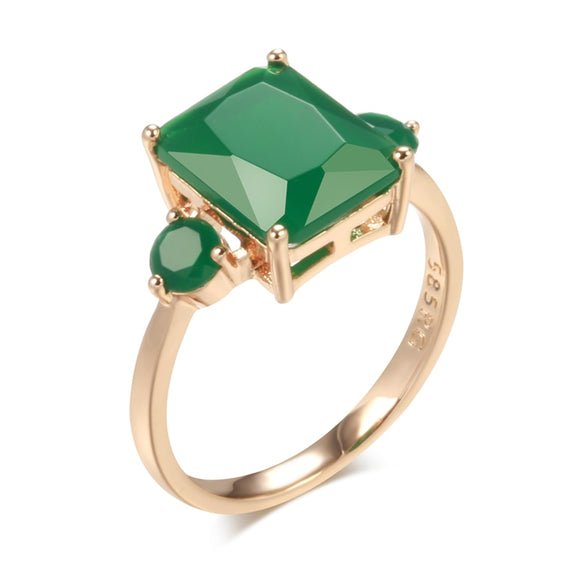 Natural Dark Green Emerald Ring Women 585 Rose Gold Bridal Jewelry