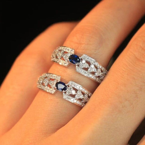 Vintage Blue Retro Bling Ring Women for Party Wedding Jewelry