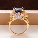 Square Blue Sapphire Ring Gold Women Wedding Vintage Jewelry