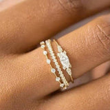 3 Pcs White Zircon Ring Set Gold Wedding for Women Jewelry