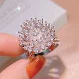 luxury Zircon Snowflake Ring Silver Party birthday jewelry gift