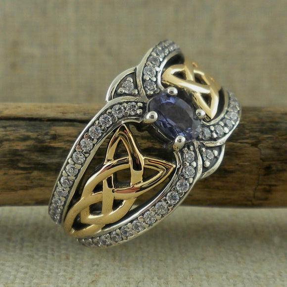 Vintage TwoTone Amethyst Ring for Women Blue  Engagement Jewelry