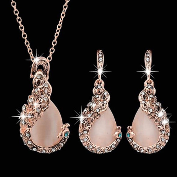 Waterdrop Rhinestone Pendant Jewelry Set Women Wedding Jewelry