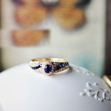 Luxury Blue Sapphire Ring Woman Gold Anniversary Birthday Party Jewelry