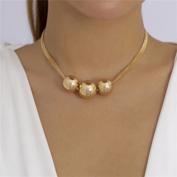 Punk Ball Pendant Choker Necklace For Women Gold Party Jewelry