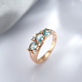 Natural Blue Aquamarine Bride Ring Women 585 Rose Gold Wedding Jewelry