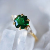 Unique Green Emerald Ring for Engagement Women Jewelry