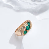 Natural Green Emerald Rose Gold Ring For Women Wedding Jewelry