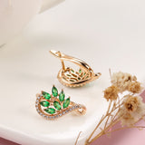 Full Inlaid Natural Zircon Drop Earrings Green For Women 585 Rose Gold Jewelry