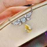 Yellow Zircon Water Drop Necklace Wedding Women Jewelry