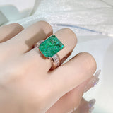  Green Emerald Full Zircon Ring For Women 18K Gold Engagement Jewelry