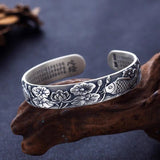 Lotus Flower Cuff Bracelet Vintage Silver For Women Jewelry