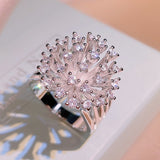 luxury Zircon Snowflake Ring Silver Party birthday jewelry gift