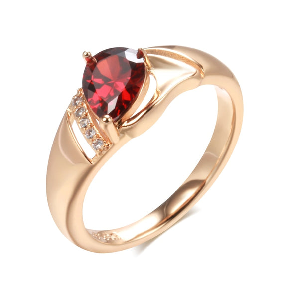 Red Natural Zircon Ring 585 Rose Gold for Women Wedding Fine Jewelry