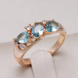 Natural Blue Aquamarine Bride Ring Women 585 Rose Gold Wedding Jewelry