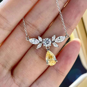 Yellow Zircon Water Drop Necklace Wedding Women Jewelry