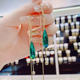 Green Tassel Earrings Drop Water Women Weddig Jewelry