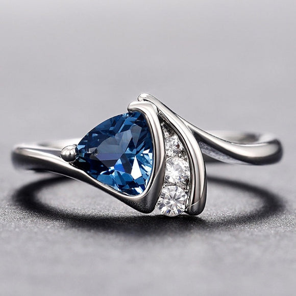 Unique Blue Zircon Ring for Women Engagement Jewelry