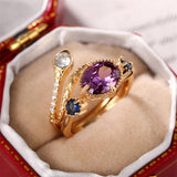 Purple Oval Snake Ring Set for Women Retro Wedding Party Jewelr