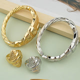 Women 18K Gold Jewelry Set Cuff Bangle Ring Bracelet Wedding