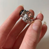 Antique Silver Guardian Angel Ring Green Moonstone for Women Jewelry