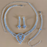 Silver Sapphire Bridal Jewelry Set Women Wedding Jewelry