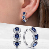 Luxury Blue Zircon Hoop Earrings Wedding Party for Women Jewelry