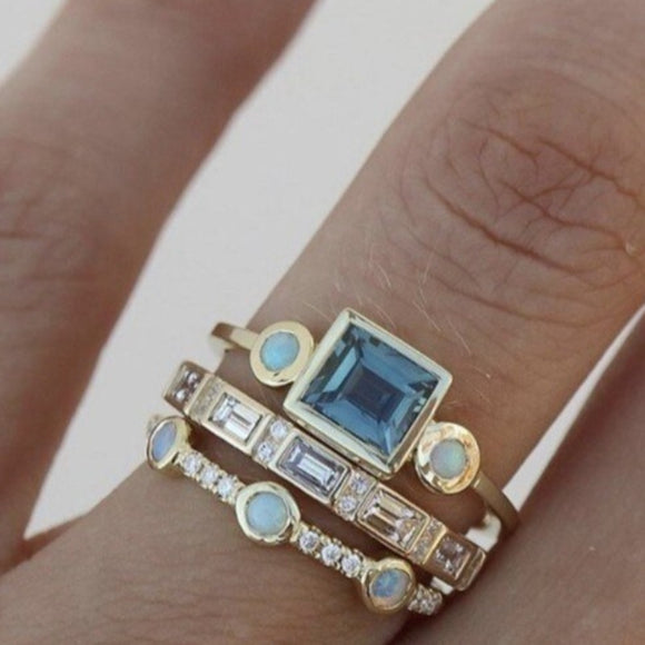 LUXURY White Sapphire Ring Set Gold Wedding for Women Jewelry