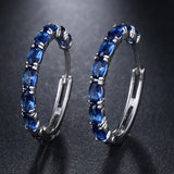 Oval Blue Aquamarine Hoop Earrings For Party Women Jewelry