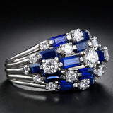  Blue/White Sapphire Women Ring Full Bling Wedding for Party Jewelry