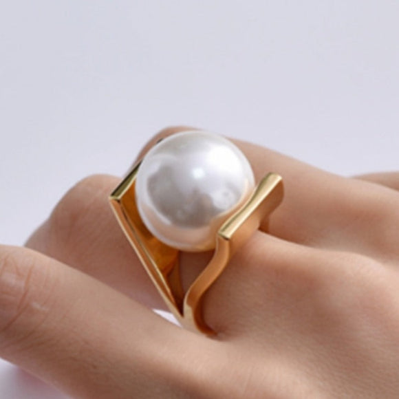 Vintage Baroque Pearl Ring Gold for Women Girls Party Jewelry