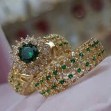 1.52CT Red Gemstone Ring Set Gold Women Bridal Jewellery