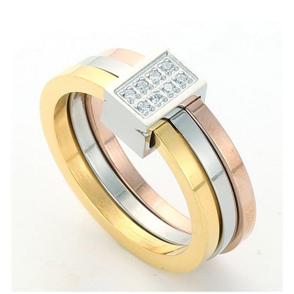 Three Layers Bling Ring Women Anniverssary Jewelry