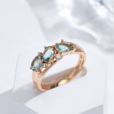 Natural Blue Aquamarine Bride Ring Women 585 Rose Gold Wedding Jewelry