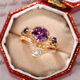 Purple Oval Snake Ring Set for Women Retro Wedding Party Jewelr