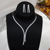 Women White Zircon Necklace Earrings for Wedding Bride Jewelry Sets