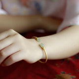 Genuine Hetian Jade Bracelet S925 for Women Retro Gold Jewelry