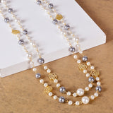 Double Layer Pearl Necklace For Women Rose Flower Women Wedding Jewelry