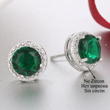 Classic Green Emerald Stud Earrings Round For Women Jewelry