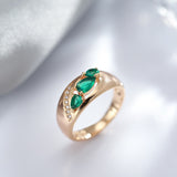 Natural Green Emerald Rose Gold Ring For Women Wedding Jewelry