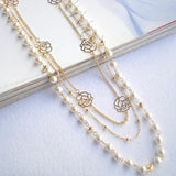 Double Layer Pearl Necklace For Women Rose Flower Women Wedding Jewelry