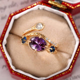 Purple Oval Snake Ring Set for Women Retro Wedding Party Jewelr