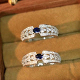 Vintage Blue Retro Bling Ring Women for Party Wedding Jewelry