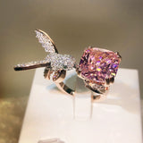 Happy Bird Zircon Ring Wedding Engagement Party Jewelryù