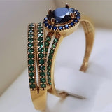 Back Zircon Gemstone Ring Set Gold Women Bridal Jewelry