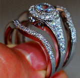 Vintage Bridal 3pcs Ring Set White Diamond Women Jewelry