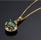 Vintage Bohemian Green Pendant Necklace Rhinestone Inlaid Jewelry