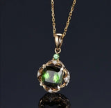 Vintage Bohemian Green Pendant Necklace Rhinestone Inlaid Jewelry